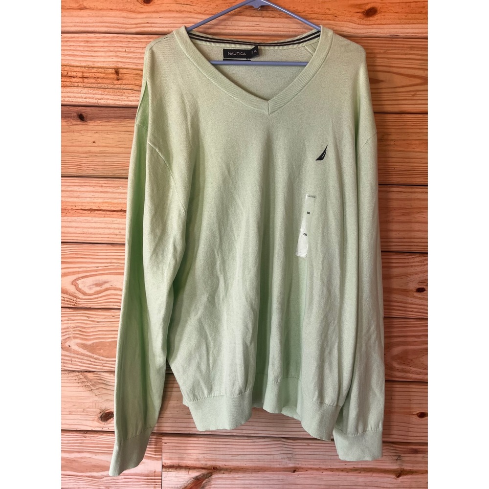 Nautica Navtech‎ Men's Light Green V-Neck Sweater XXL Lightweight
